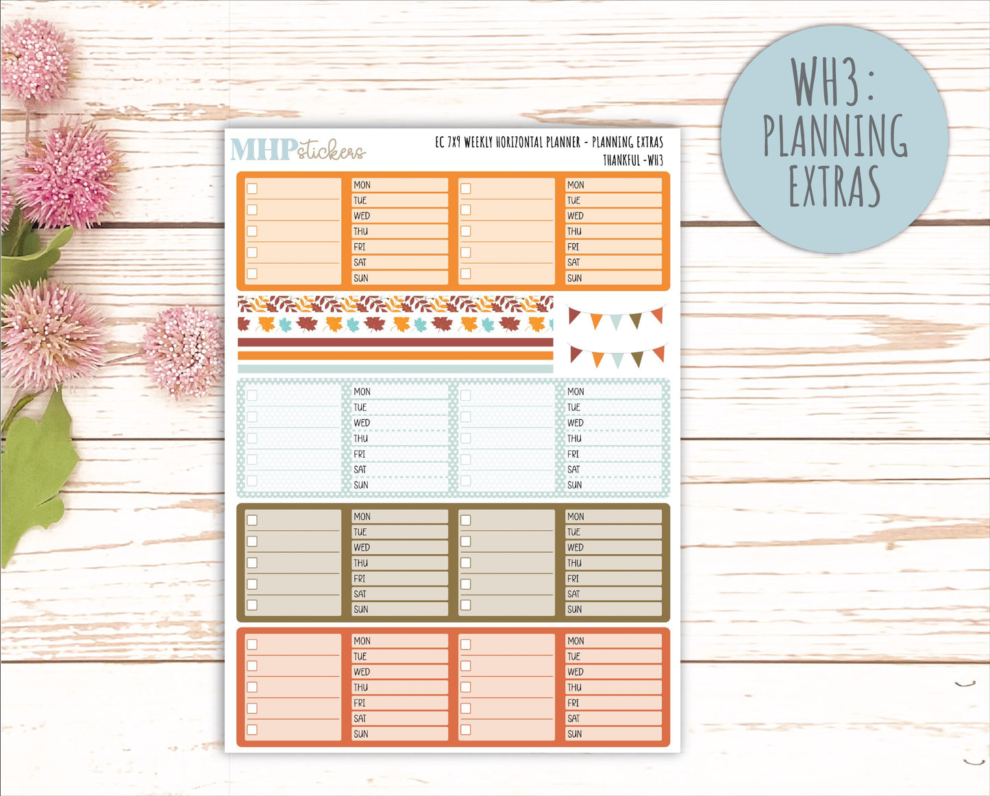 NOVEMBER Weekly Horizontal Planning Kit for 7x9 Erin Condren Planners. "Thankful" || ECWH