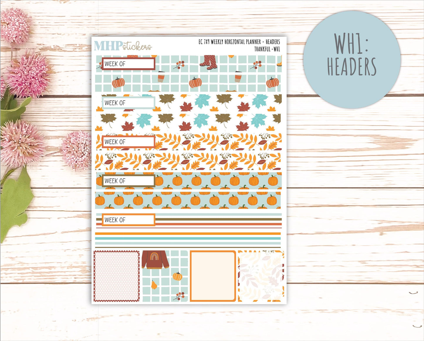NOVEMBER Weekly Horizontal Planning Kit for 7x9 Erin Condren Planners. "Thankful" || ECWH