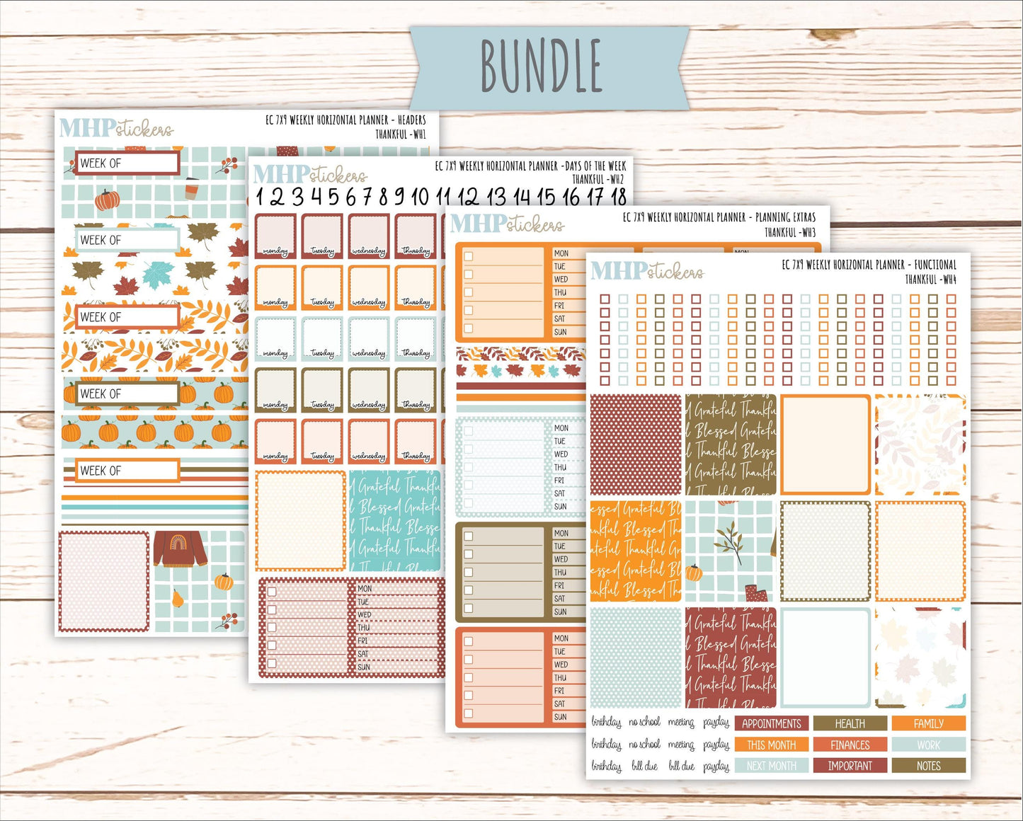 NOVEMBER Weekly Horizontal Planning Kit for 7x9 Erin Condren Planners. "Thankful" || ECWH
