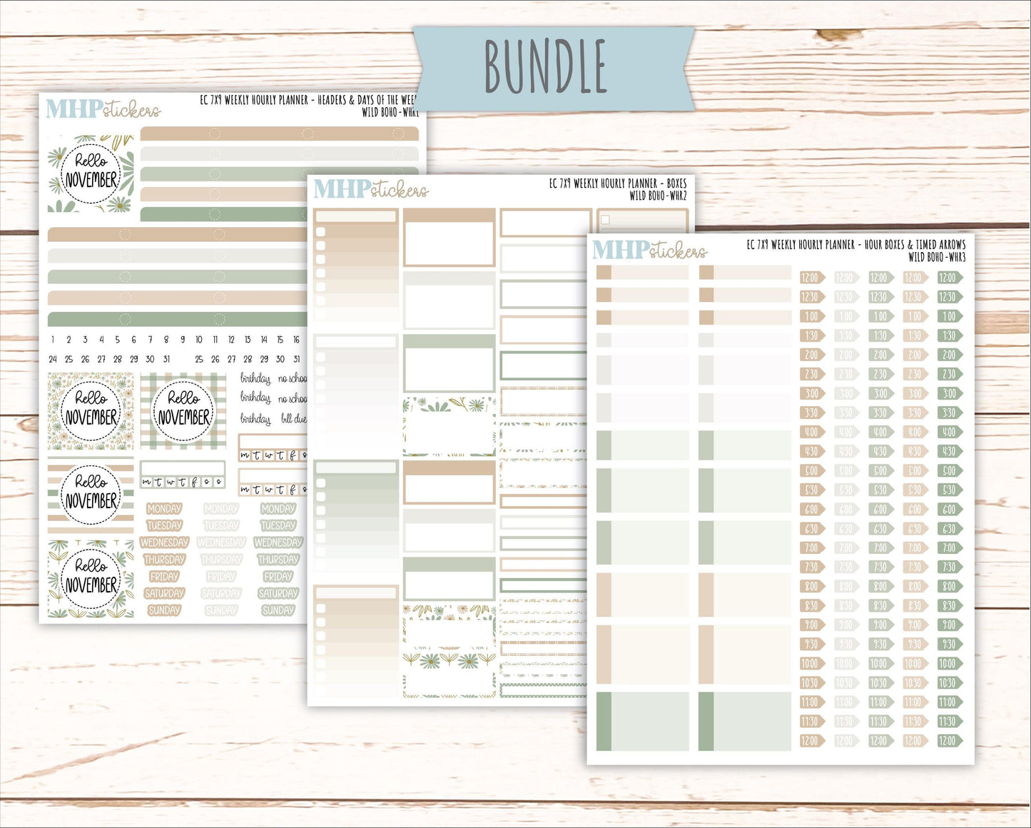 NOVEMBER Weekly Hourly Planning Kits for 7x9 Erin Condren Planners. "Wild Boho" || ECWHR