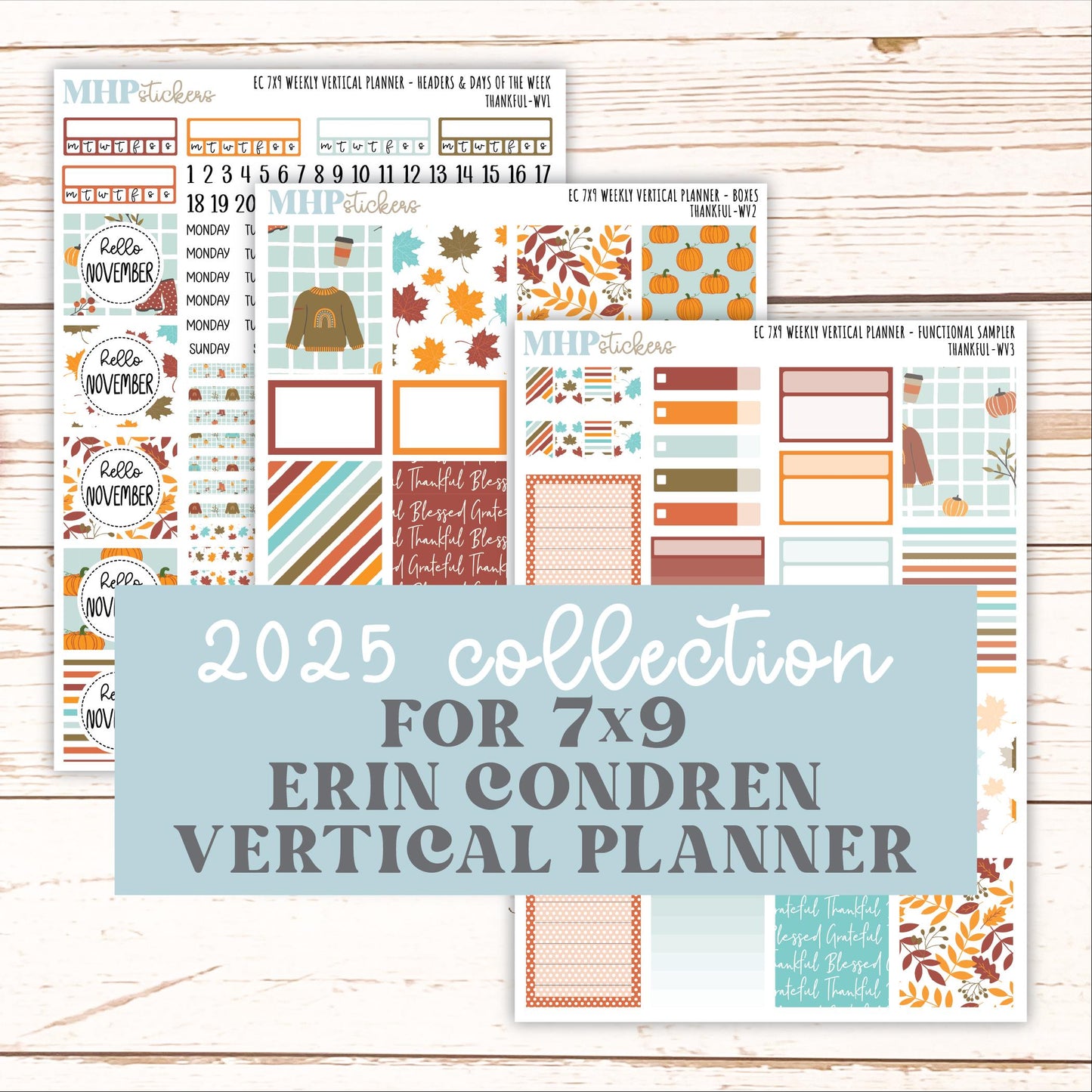 NOVEMBER Weekly Vertical Kits for 7x9 Erin Condren Planners. "Thankful" || ECWV