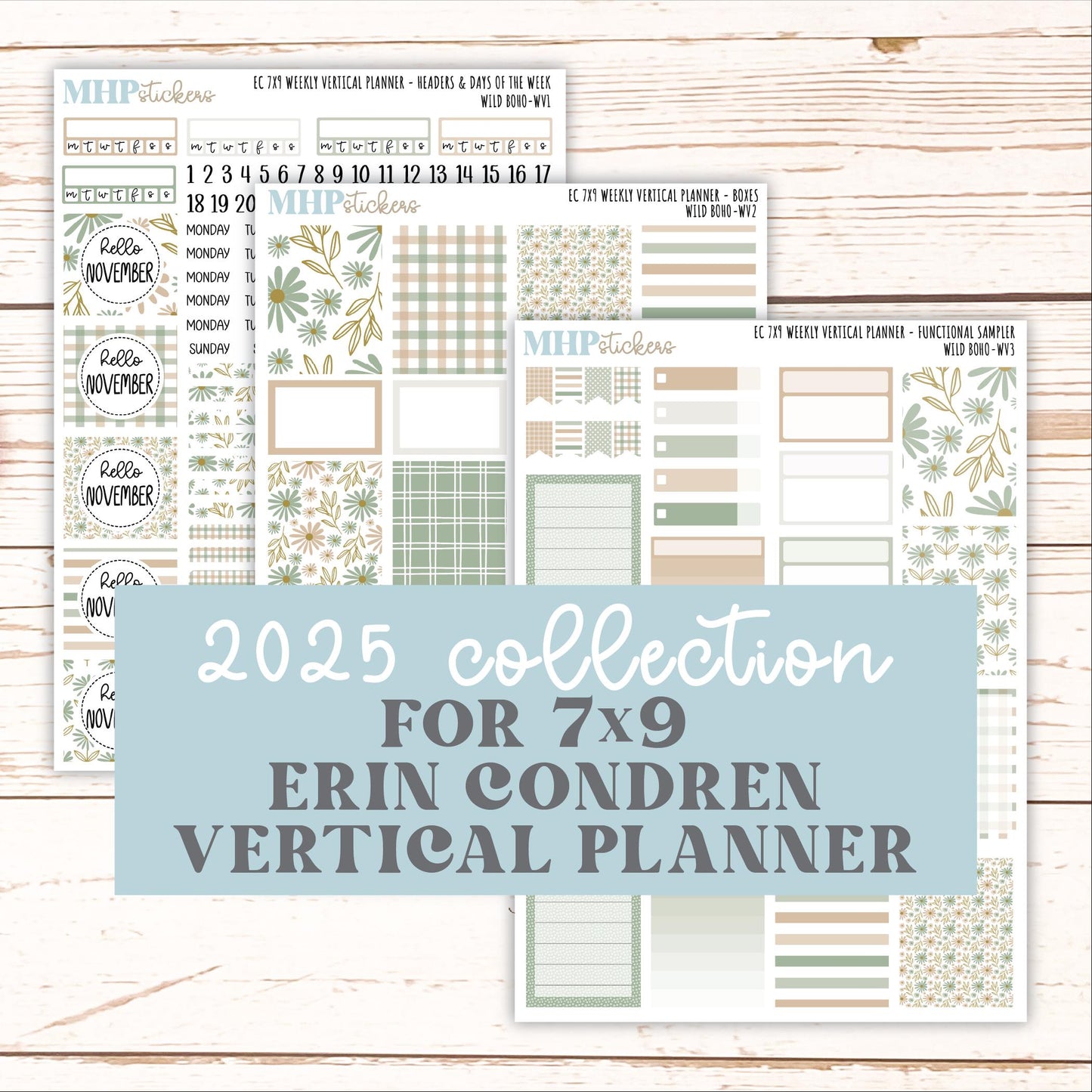 NOVEMBER Weekly Vertical Kits for 7x9 Erin Condren Planners. "Wild Boho" || ECWV