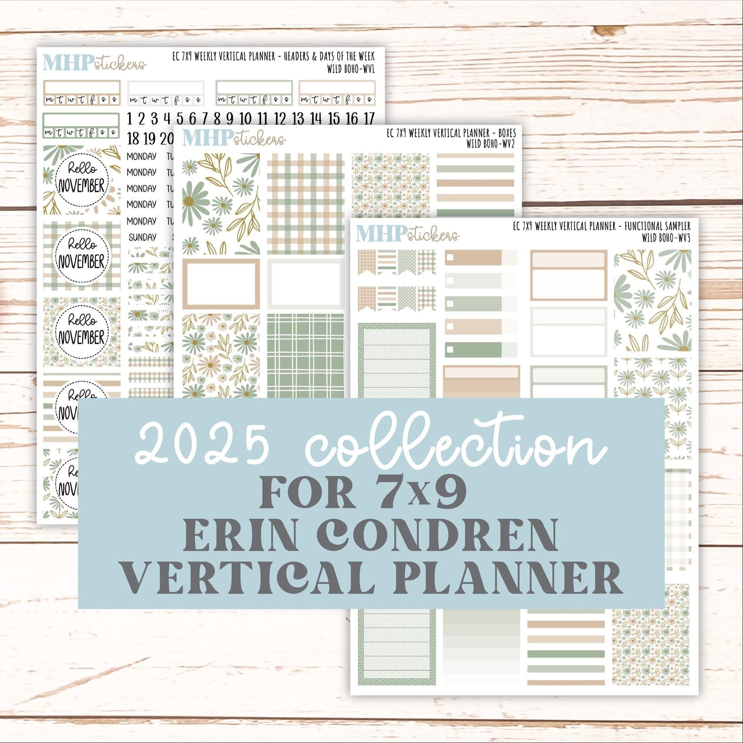 NOVEMBER Weekly Vertical Kits for 7x9 Erin Condren Planners. "Wild Boho" || ECWV