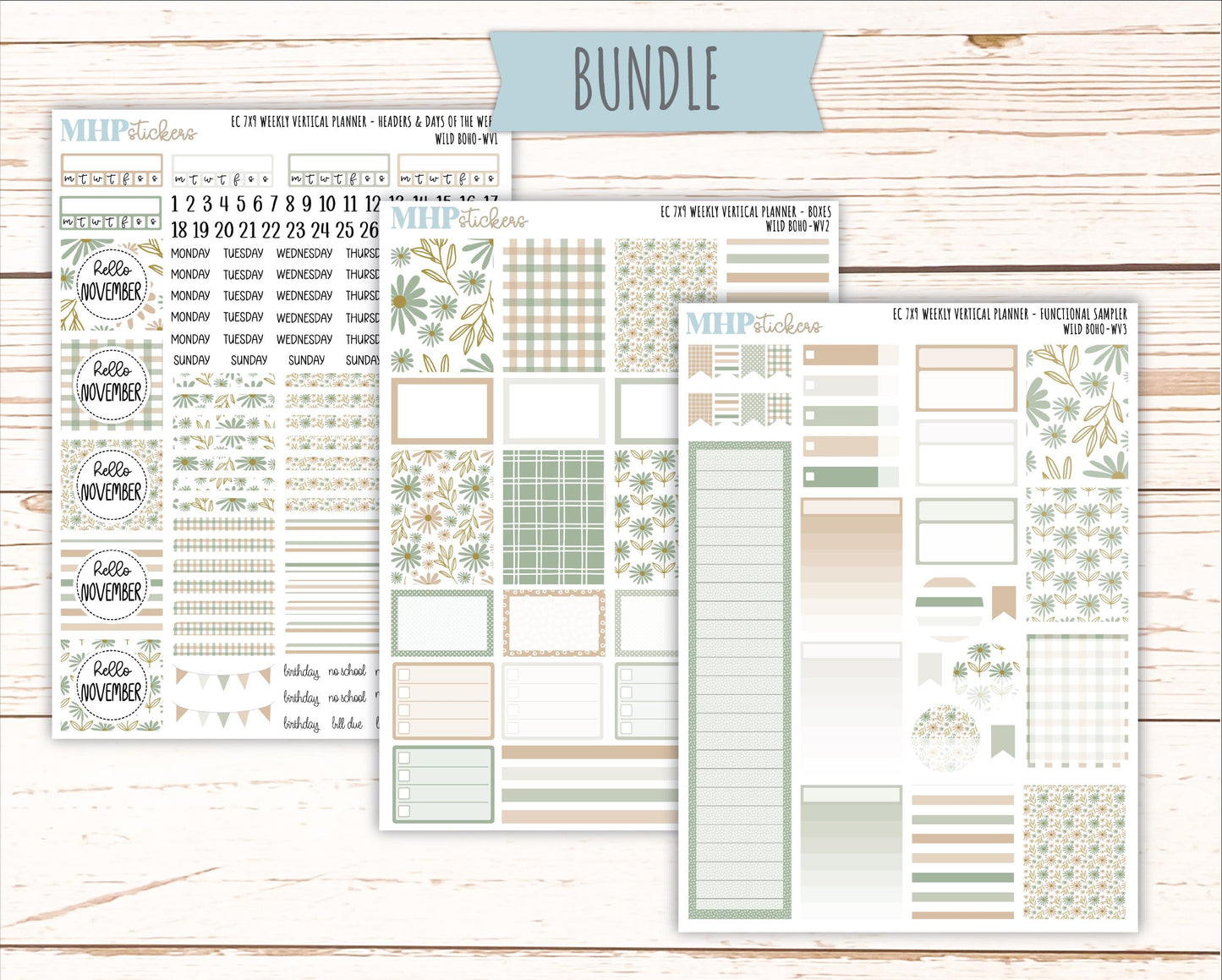 NOVEMBER Weekly Vertical Kits for 7x9 Erin Condren Planners. "Wild Boho" || ECWV