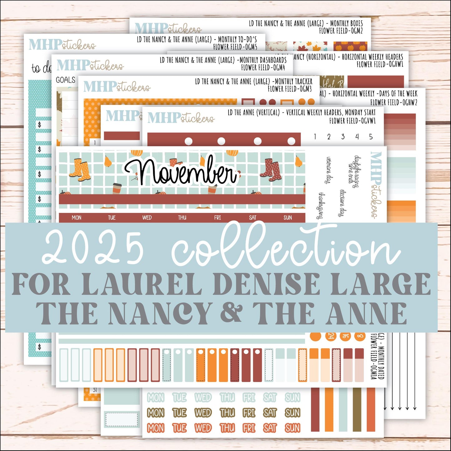 NOVEMBER 2025 Stickers for Large-size Horizontal & Vertical Laurel Denise Planners. (Formerly Original Size) "Thankful" || OG