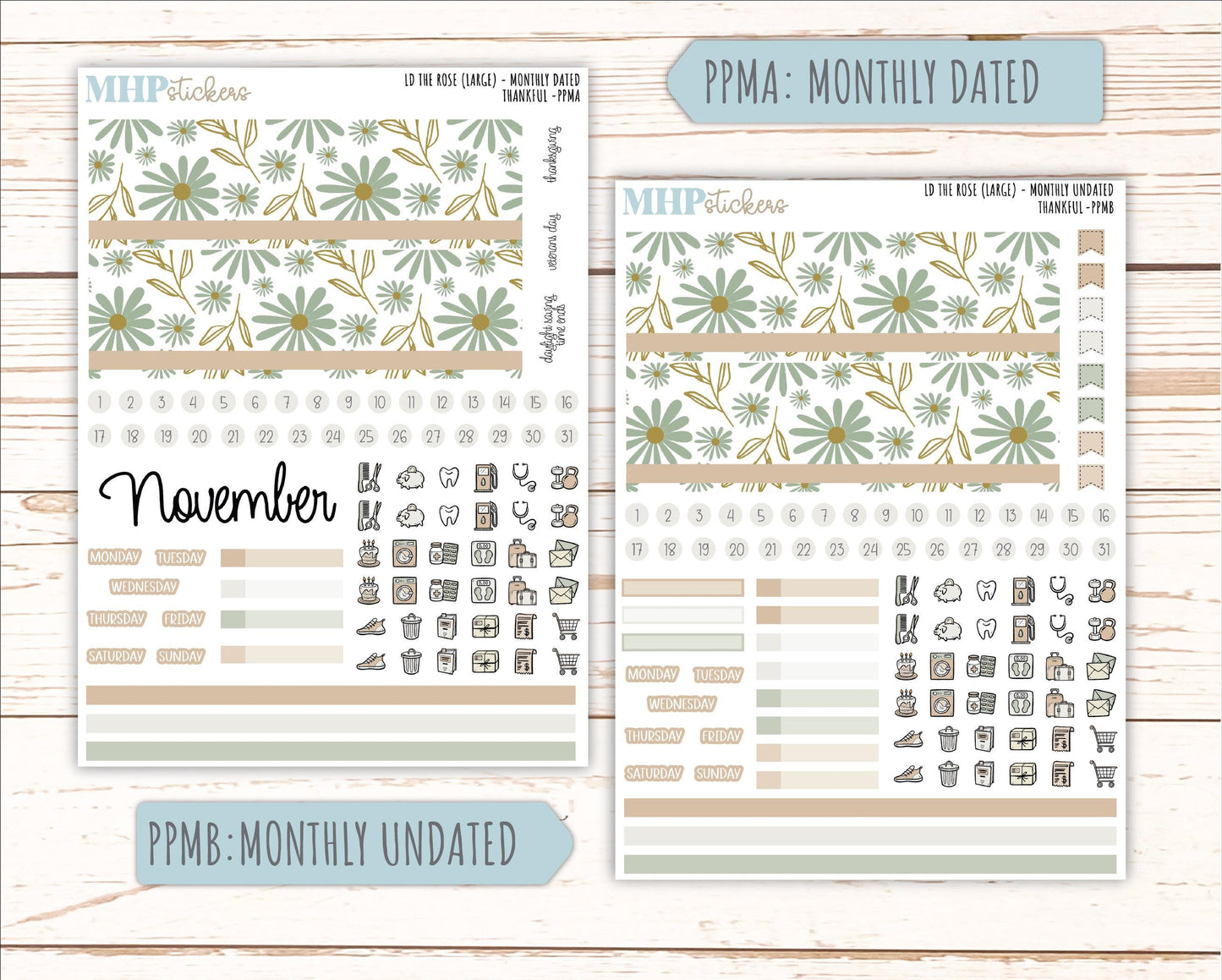 NOVEMBER Stickers for the large Laurel Denise Rose Planner (Formerly Project Planner) "Wild Boho" || PP