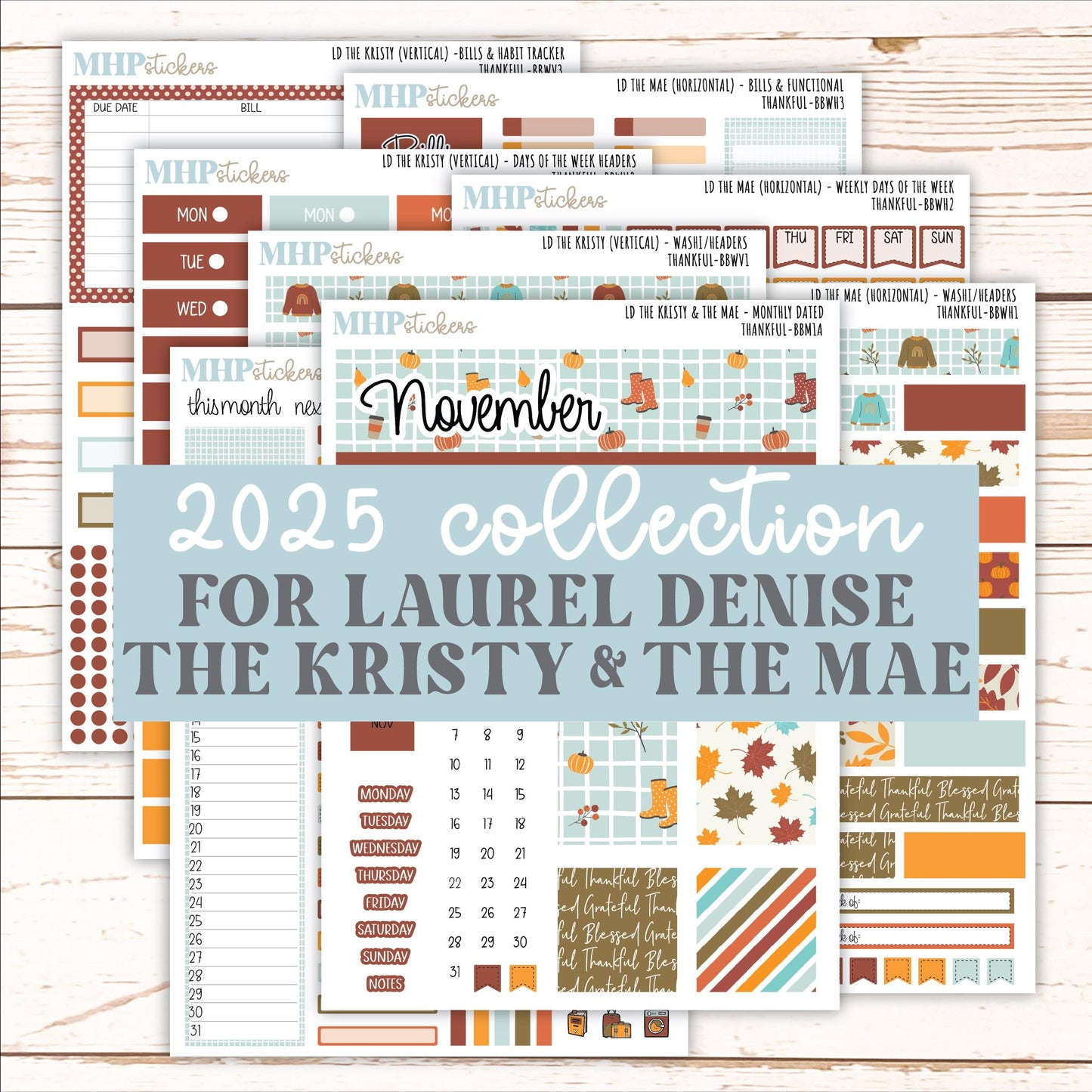 NOVEMBER 2025 Stickers for The Mae & The Kristy Laurel Denise Planners ( Formerly Book Bound Planner) "Thankful" || BB