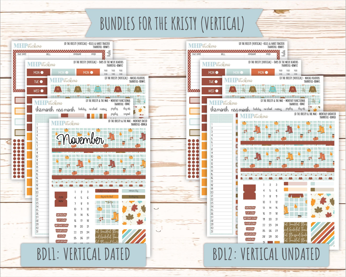 NOVEMBER 2025 Stickers for The Mae & The Kristy Laurel Denise Planners ( Formerly Book Bound Planner) "Thankful" || BB