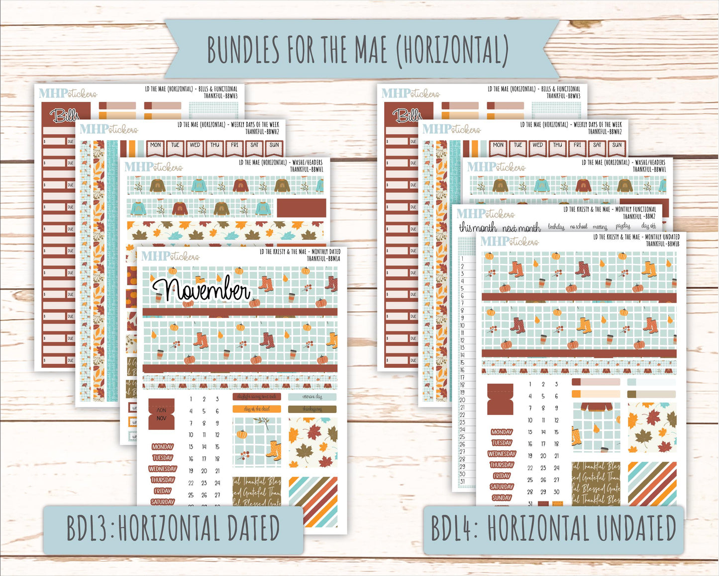 NOVEMBER 2025 Stickers for The Mae & The Kristy Laurel Denise Planners ( Formerly Book Bound Planner) "Thankful" || BB