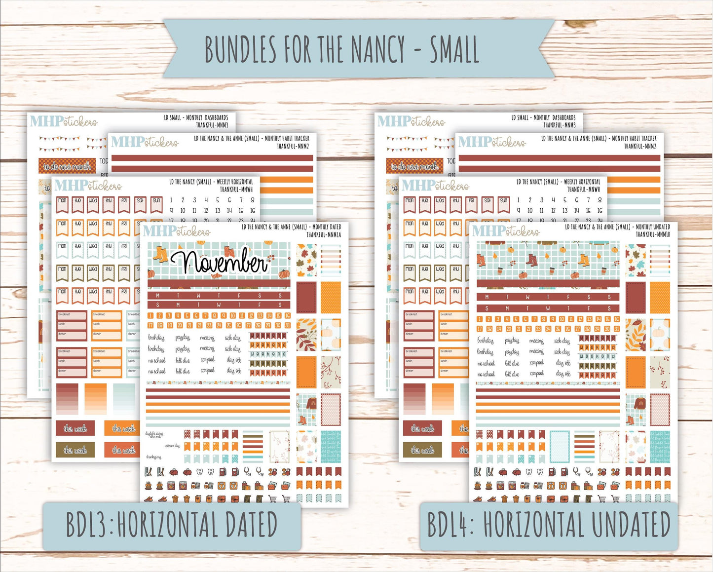 NOVEMBER 2025 Stickers for Small Horizontal & Vertical Laurel Denise Planners. (Formerly Mini Planner) "Thankful" || MN