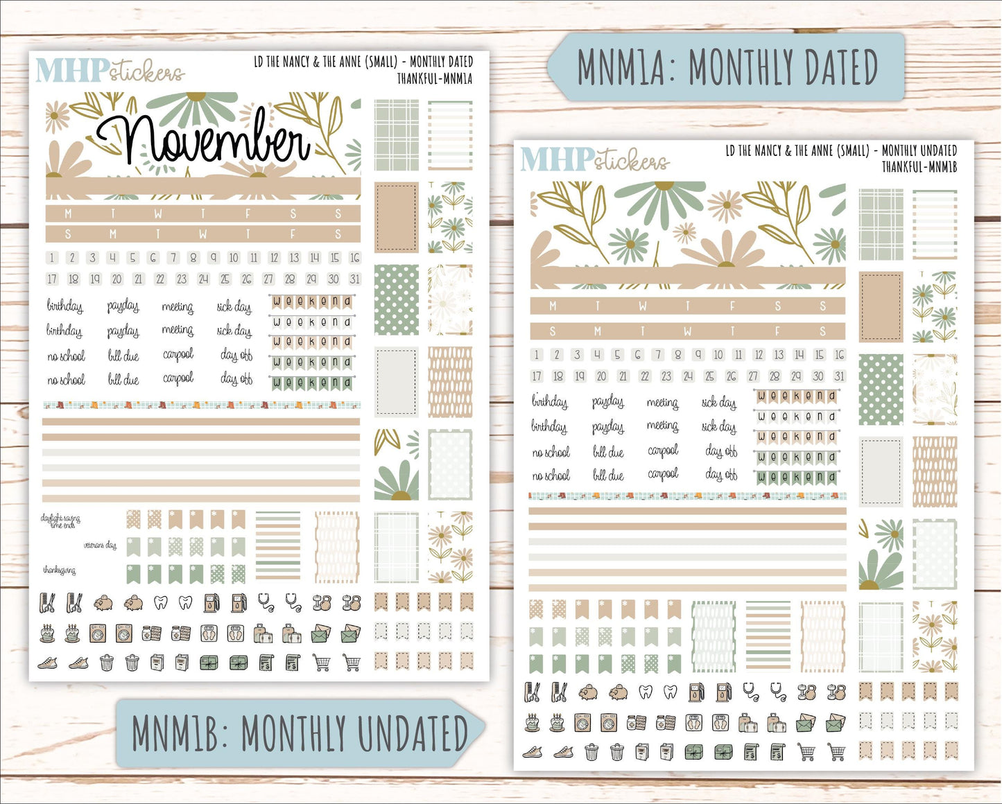 NOVEMBER 2025 Stickers for Small Horizontal & Vertical Laurel Denise Planners. (Formerly Mini Planner) "Wild Boho" || MN