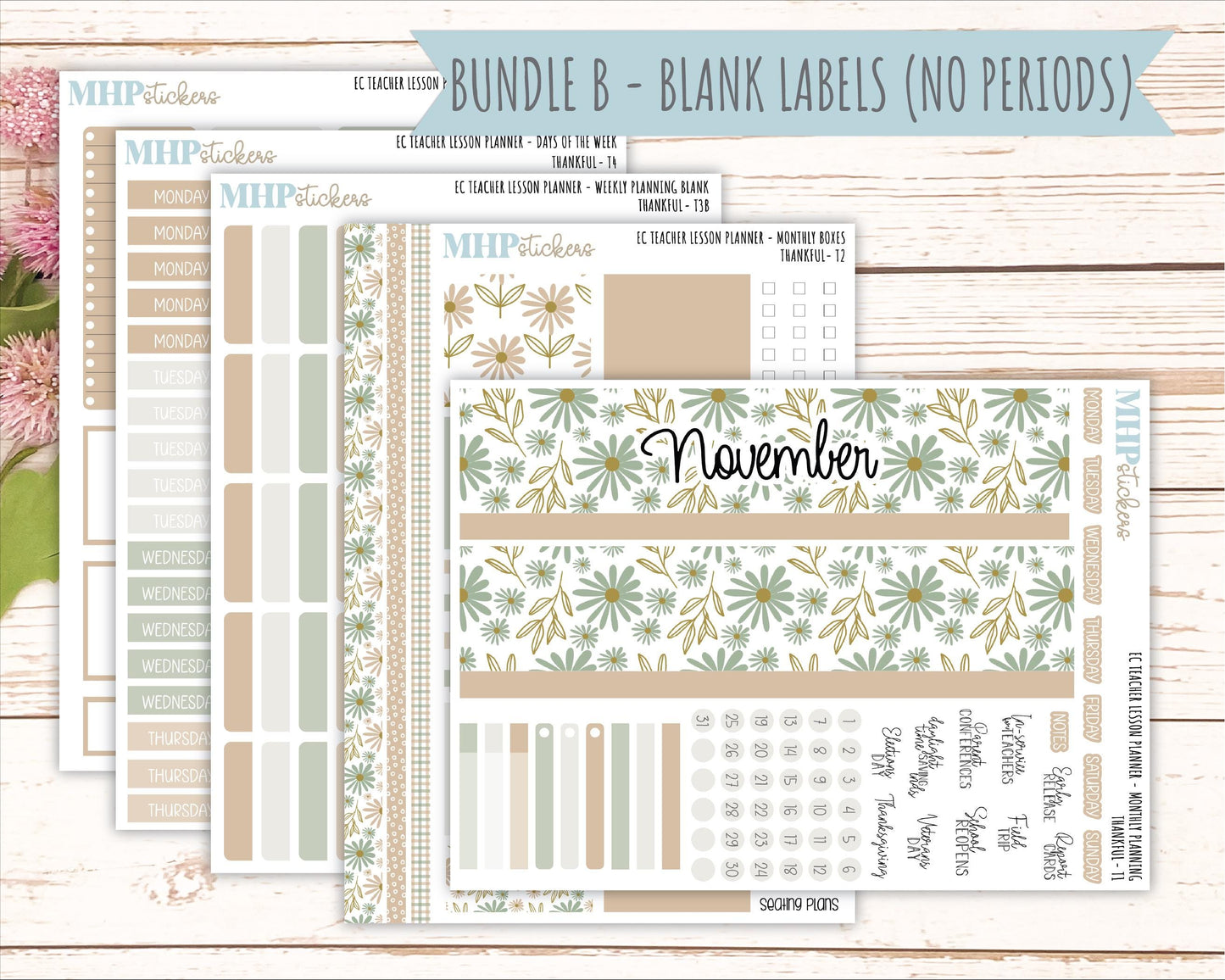 NOVEMBER Stickers for EC Teacher Lesson Planner. 2025 Collection "Wild Boho" || ECT