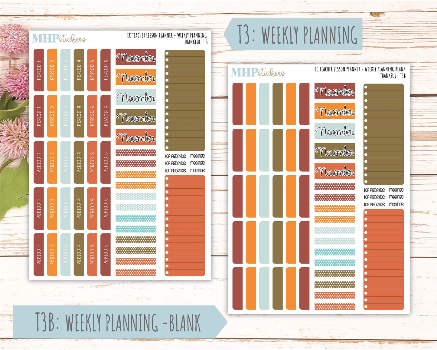 NOVEMBER Stickers for EC Teacher Lesson Planner. 2025 Collection "Thankful" || ECT
