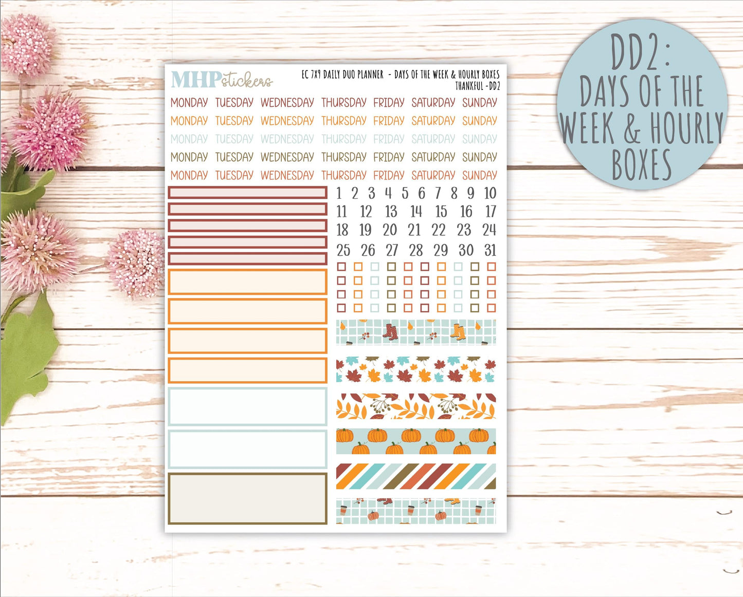 NOVEMBER Daily Duo Sticker Kit for 7x9 Erin Condren Planners. "Thankful" || ECDD