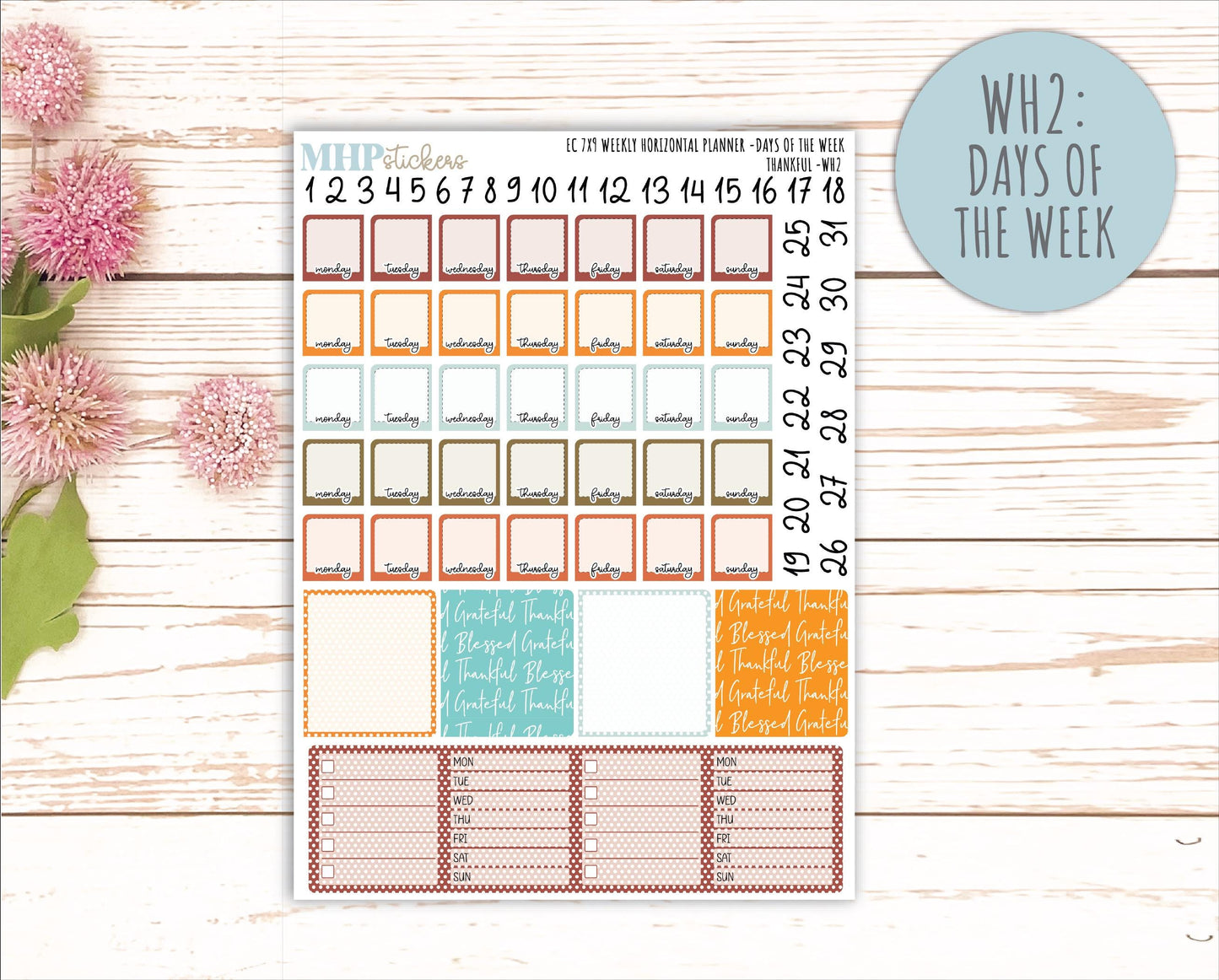 NOVEMBER Weekly Horizontal Planning Kit for 7x9 Erin Condren Planners. "Thankful" || ECWH