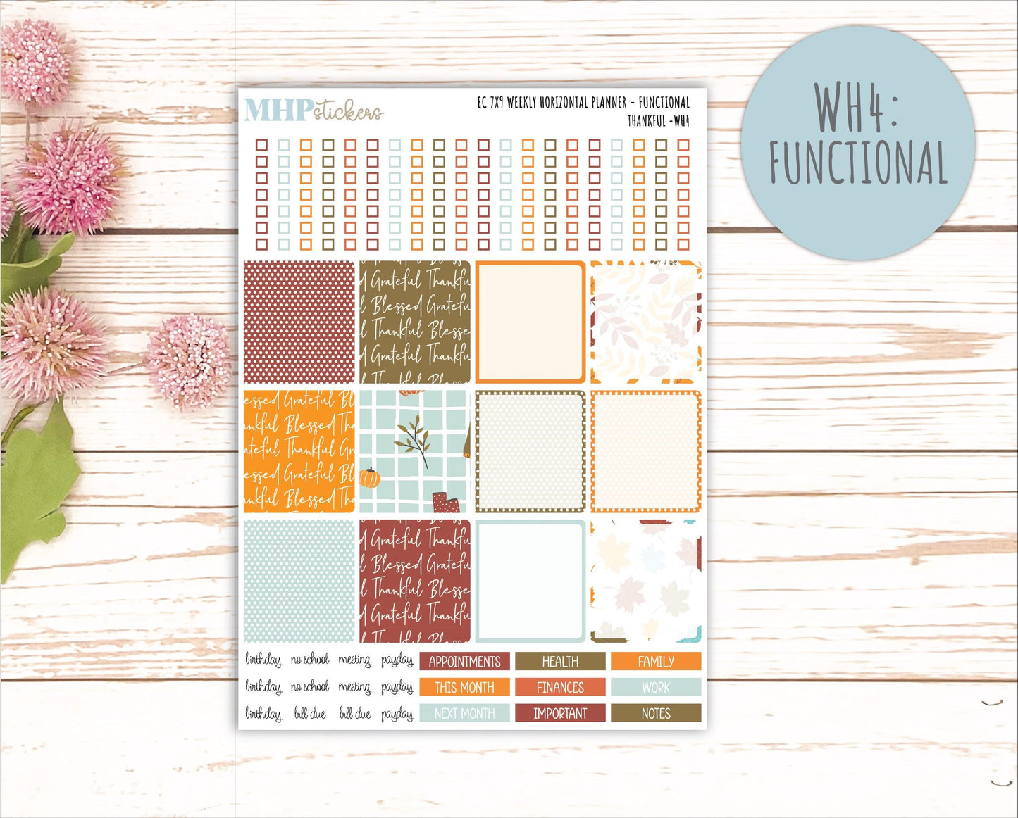 NOVEMBER Weekly Horizontal Planning Kit for 7x9 Erin Condren Planners. "Thankful" || ECWH