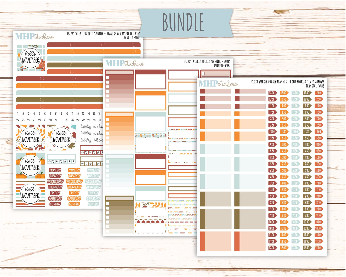NOVEMBER Weekly Hourly Planning Kits for 7x9 Erin Condren Planners. "Thankful" || ECWHR