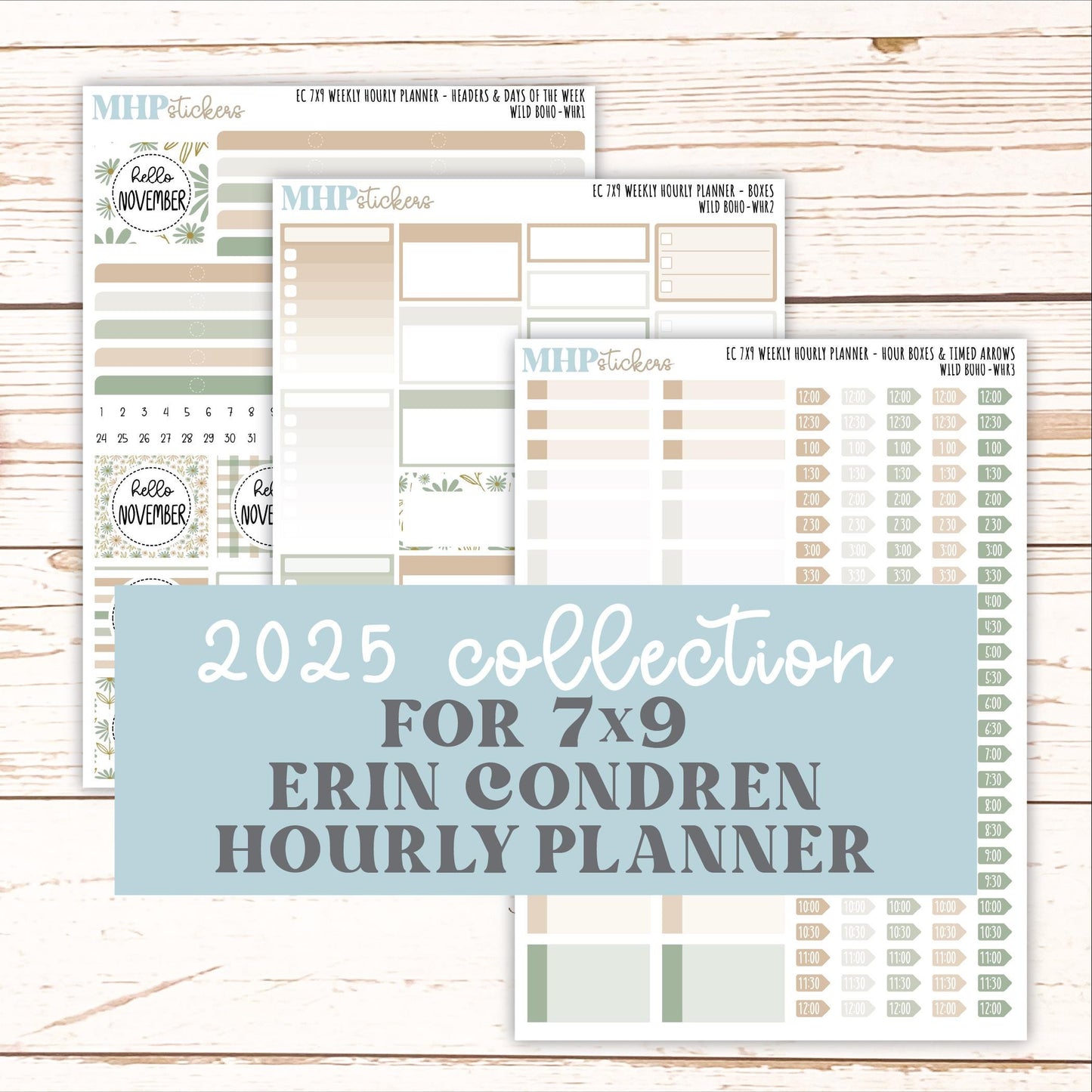 NOVEMBER Weekly Hourly Planning Kits for 7x9 Erin Condren Planners. "Wild Boho" || ECWHR