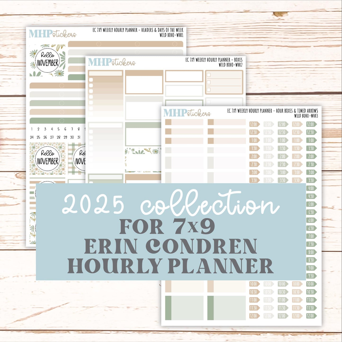NOVEMBER Weekly Hourly Planning Kits for 7x9 Erin Condren Planners. "Wild Boho" || ECWHR