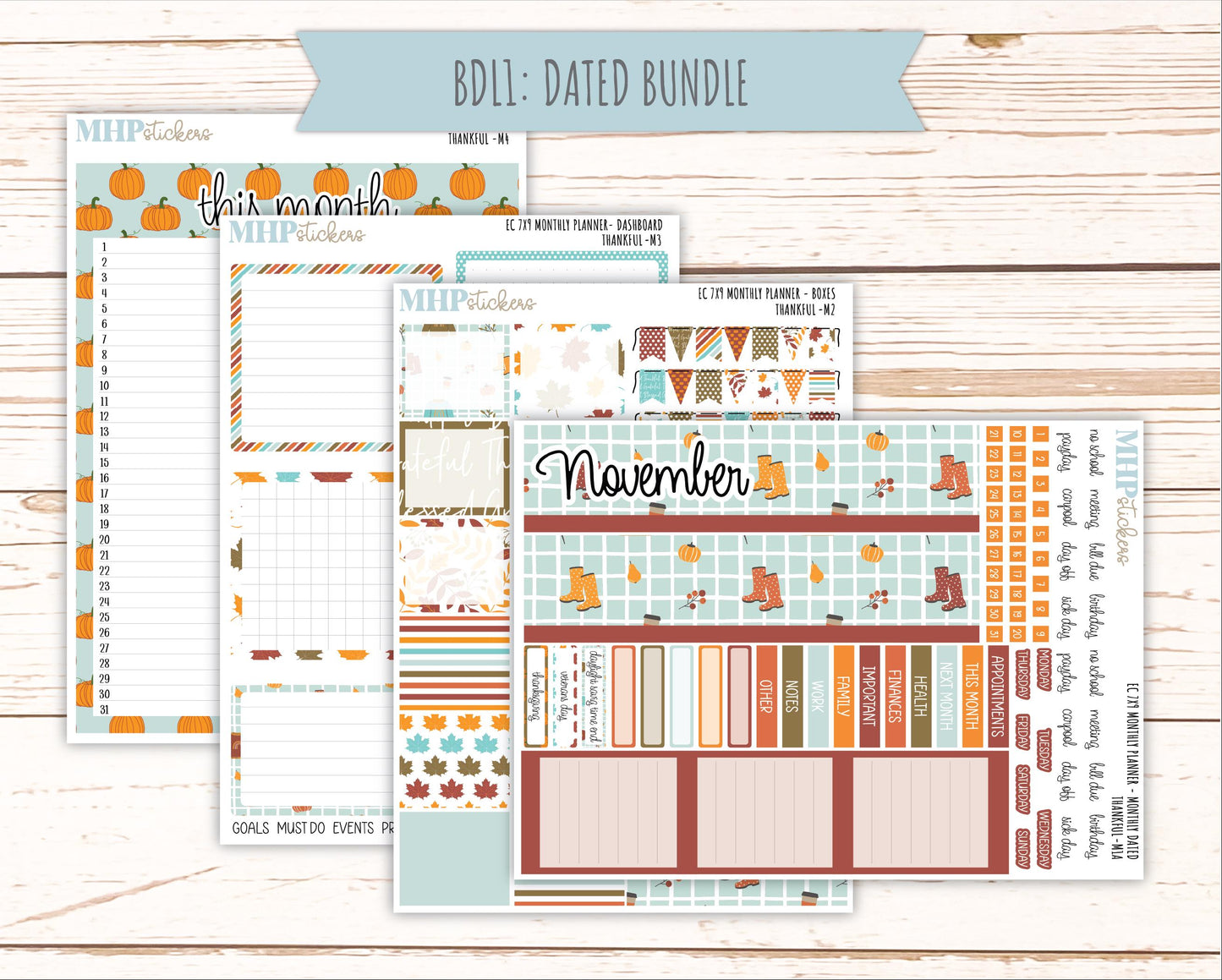 NOVEMBER MONTHLY Kit for 7x9 Erin Condren Planners. 2025 Collection "Thankful" || ECM