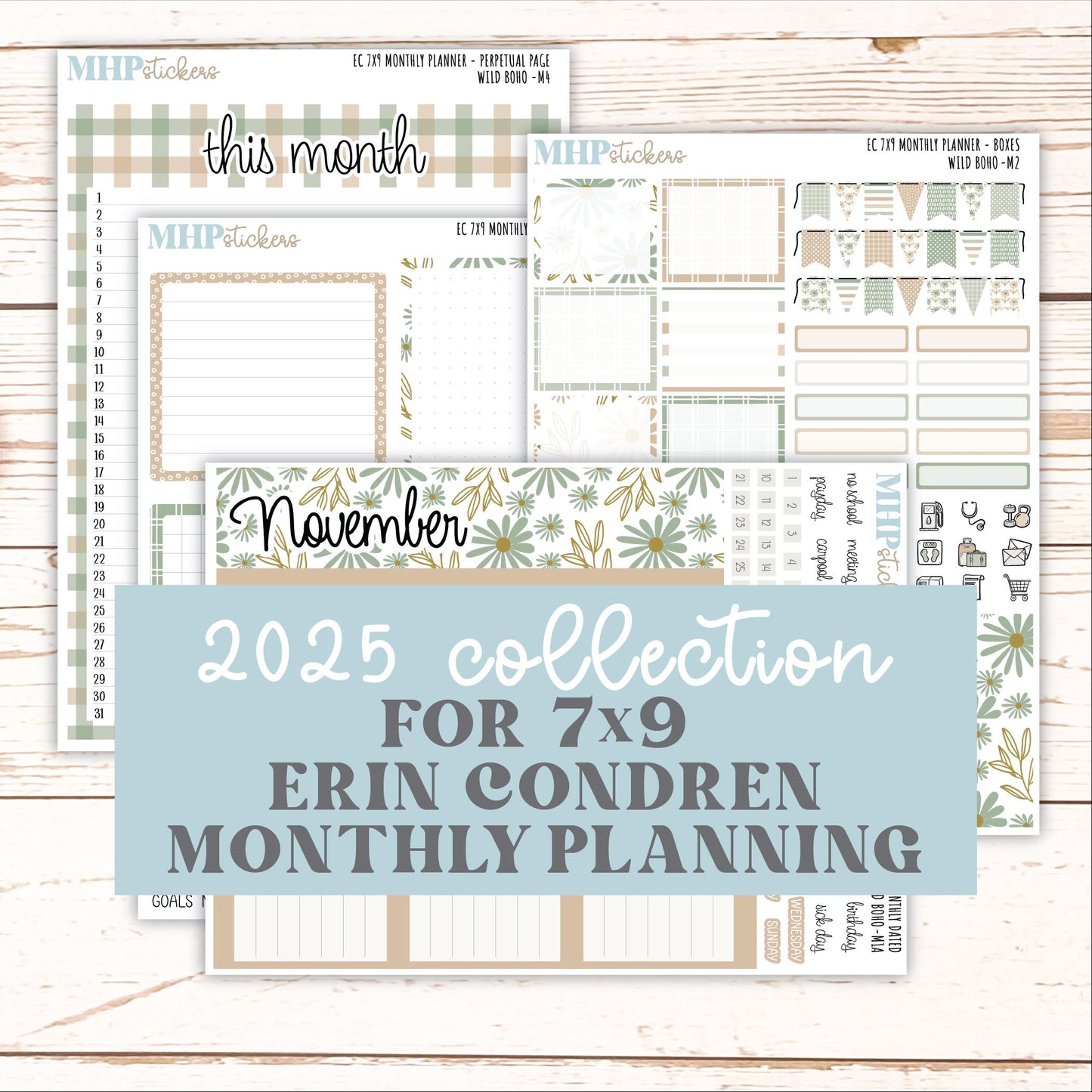 NOVEMBER MONTHLY Kit for 7x9 Erin Condren Planners. 2025 Collection "Wild Boho" || ECM