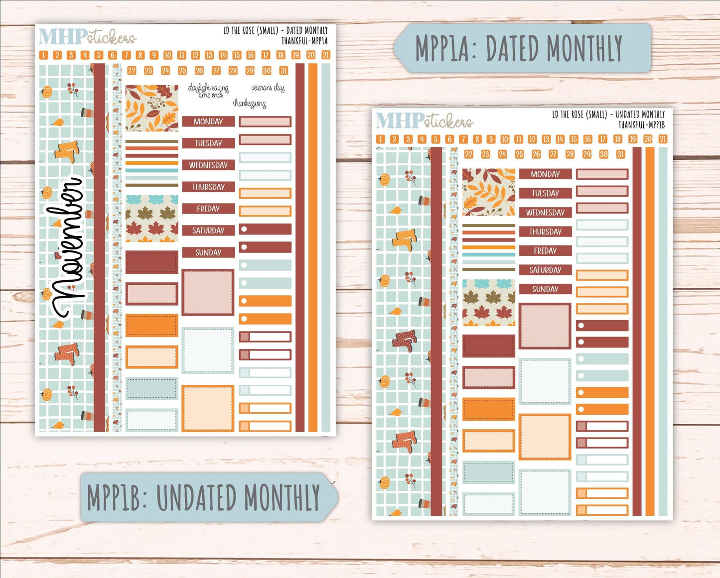 NOVEMBER 2025 Stickers for The Rose Small Laurel Denise Planner (Formerly Mini Project Planner) "Thankful" || MPP