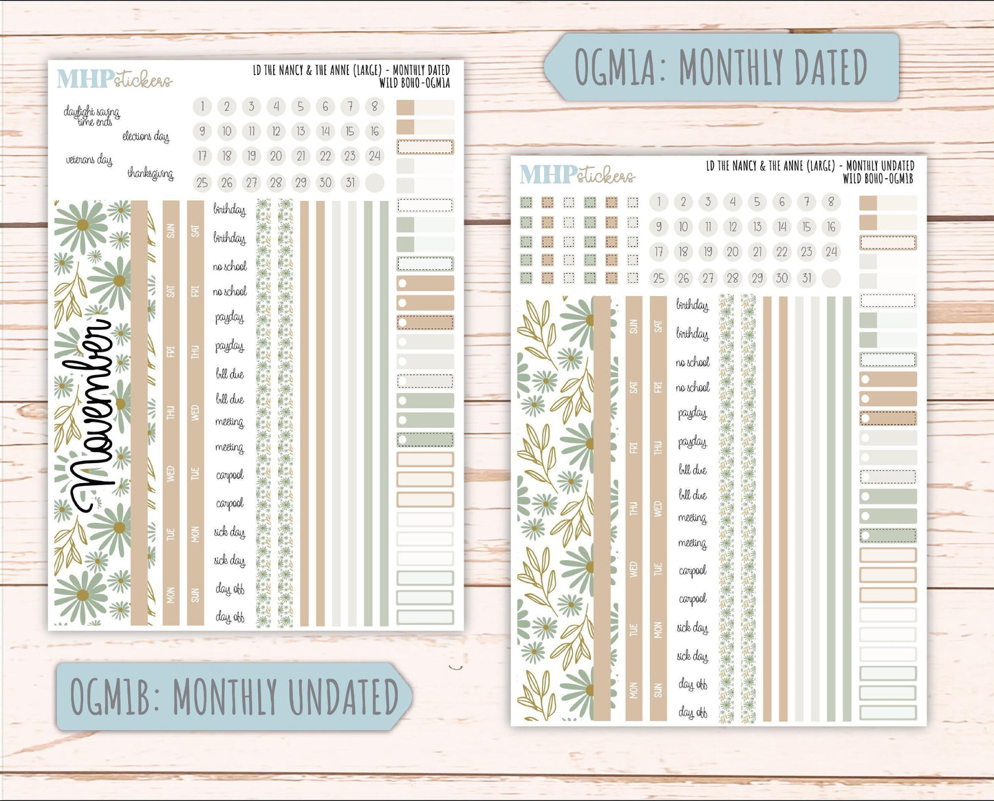 NOVEMBER 2025 Stickers for Large-size Horizontal & Vertical Laurel Denise Planners. (Formerly Original Size) "Wild Boho" || OG