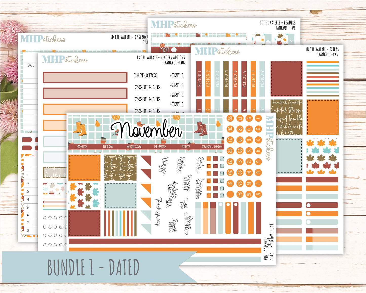 NOVEMBER Stickers for The Valerie Laurel Denise Planner (Formerly Teacher Planner) "Thankful" || TC