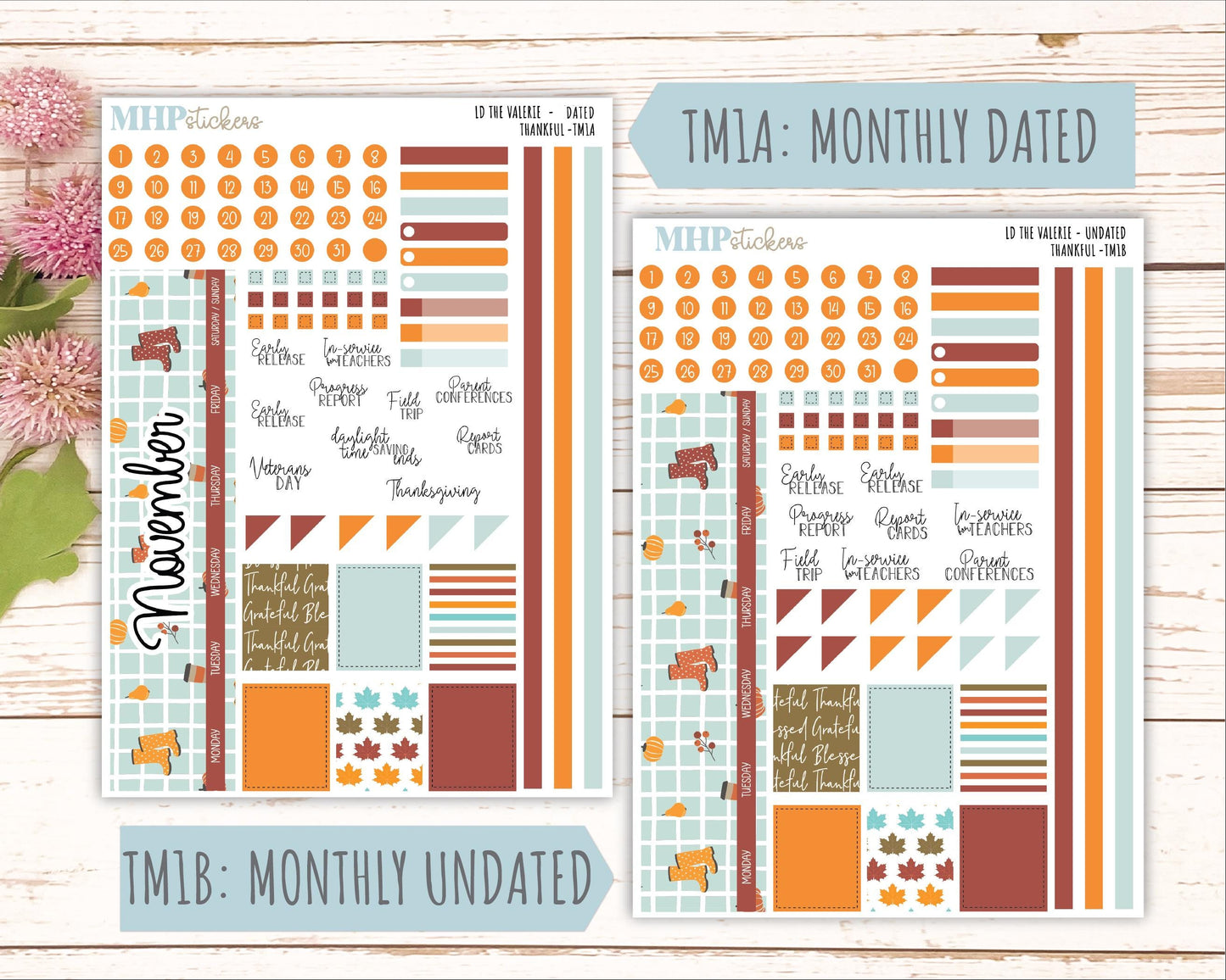 NOVEMBER Stickers for The Valerie Laurel Denise Planner (Formerly Teacher Planner) "Thankful" || TC