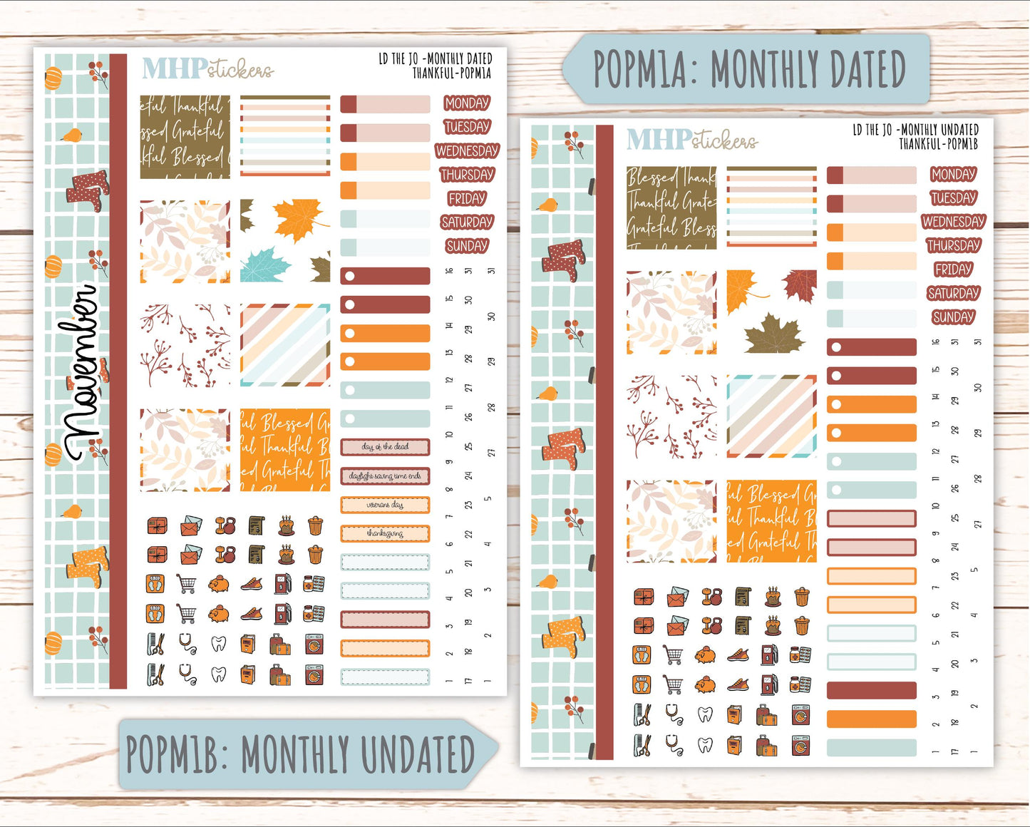 NOVEMBER 2025 Stickers for The Jo Laurel Denise Planner (Formerly Pop-Up Planner) "Thankful" || POP