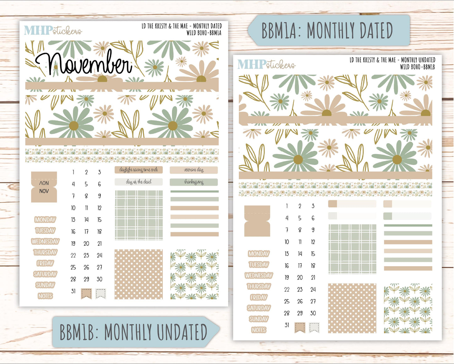 NOVEMBER 2025 Stickers for The Mae & The Kristy Laurel Denise Planners (Formerly Book Bound Planner) "Wild Boho" || BB