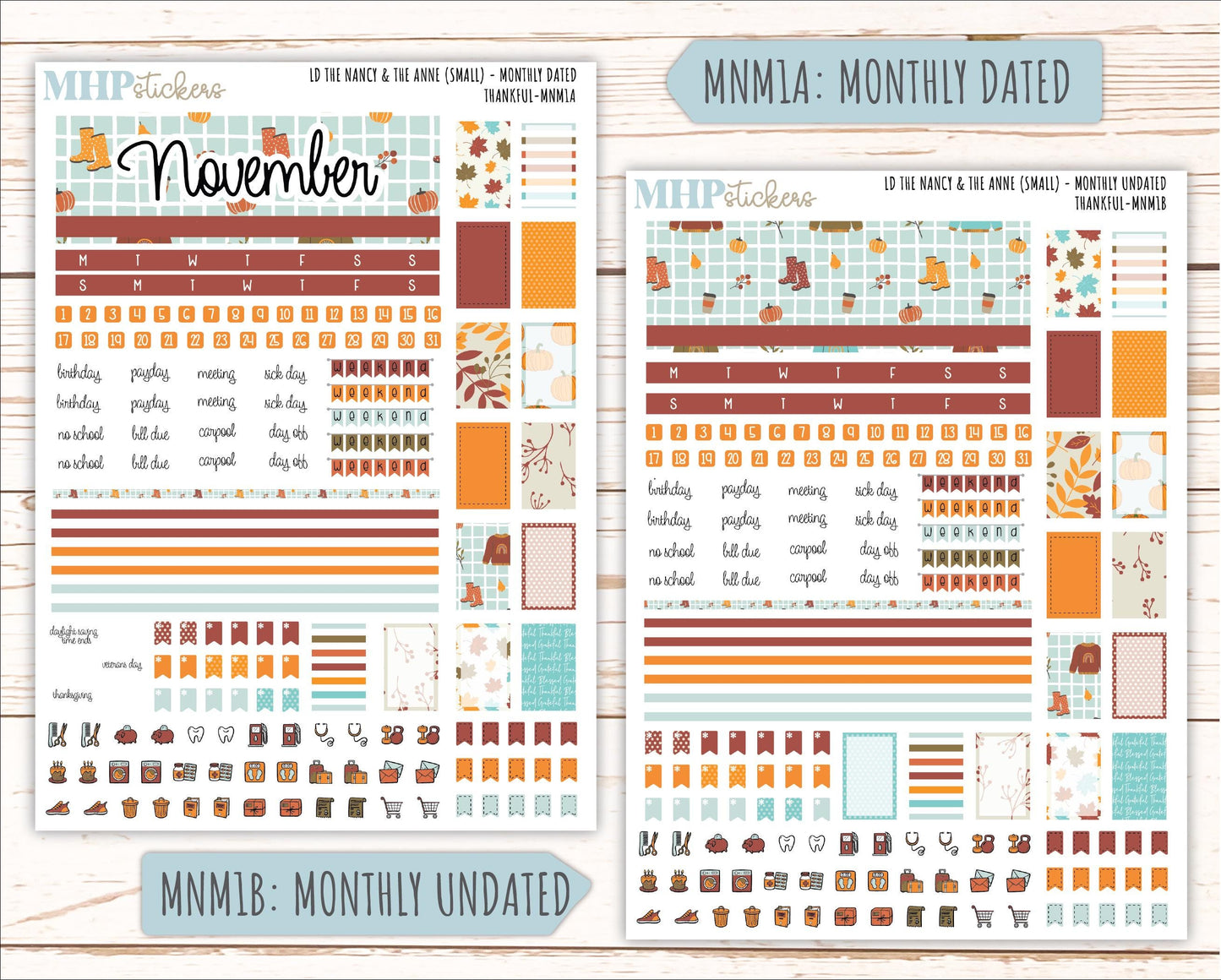 NOVEMBER 2025 Stickers for Small Horizontal & Vertical Laurel Denise Planners. (Formerly Mini Planner) "Thankful" || MN