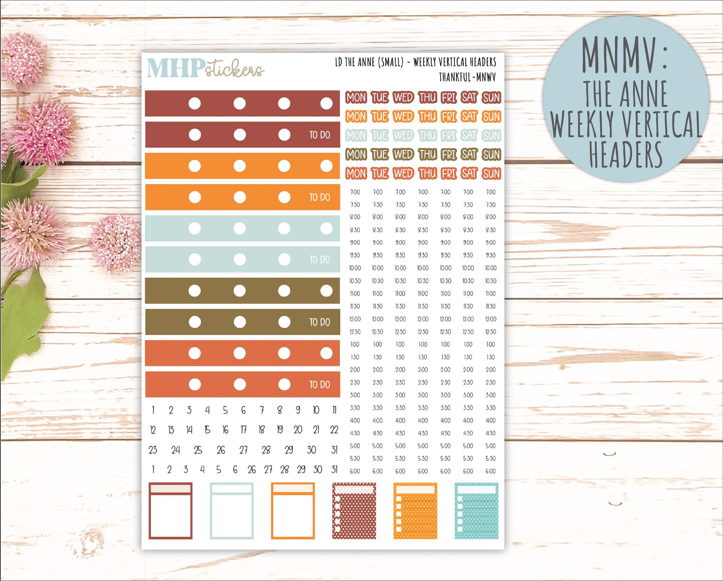 NOVEMBER 2025 Stickers for Small Horizontal & Vertical Laurel Denise Planners. (Formerly Mini Planner) "Thankful" || MN