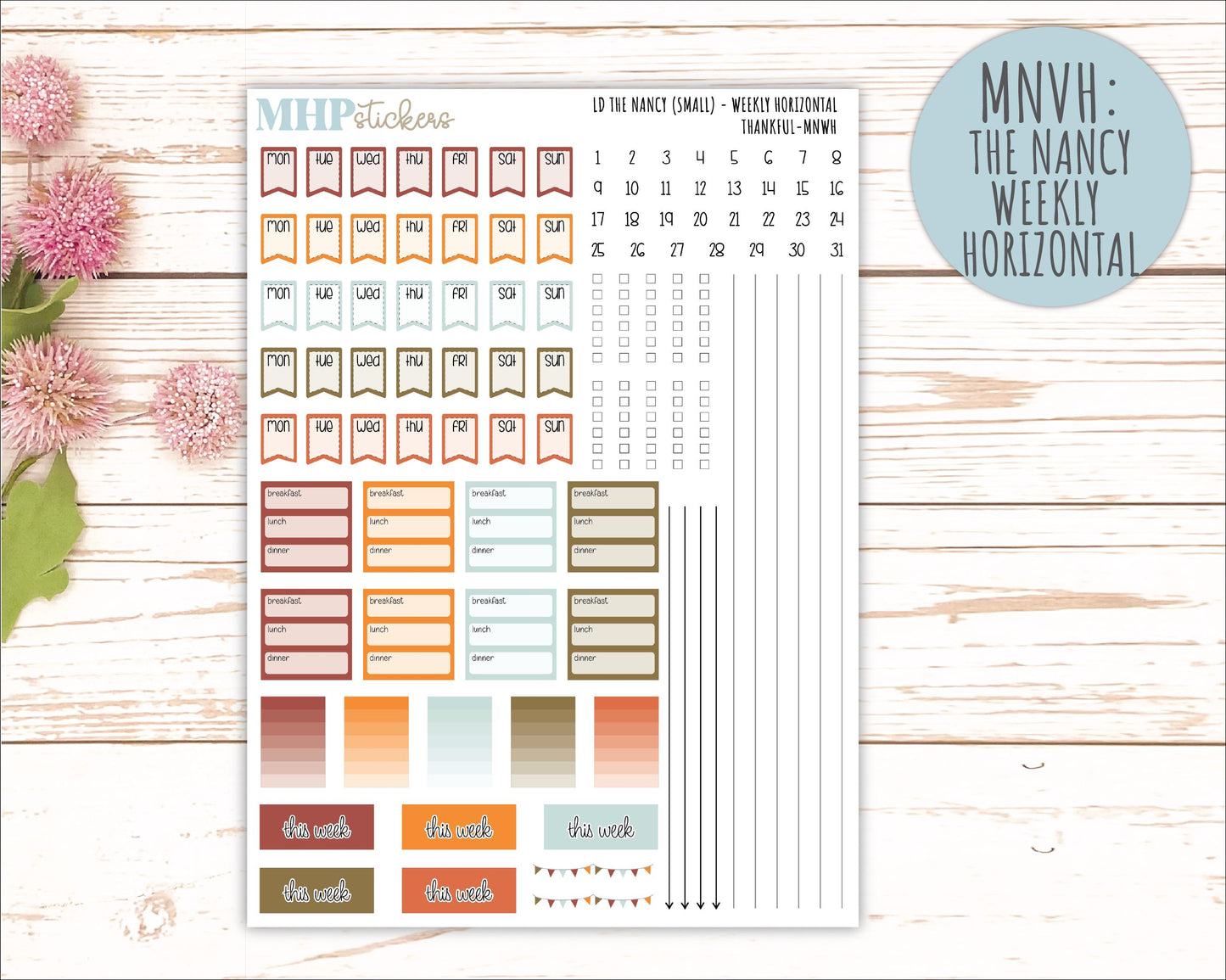 NOVEMBER 2025 Stickers for Small Horizontal & Vertical Laurel Denise Planners. (Formerly Mini Planner) "Thankful" || MN