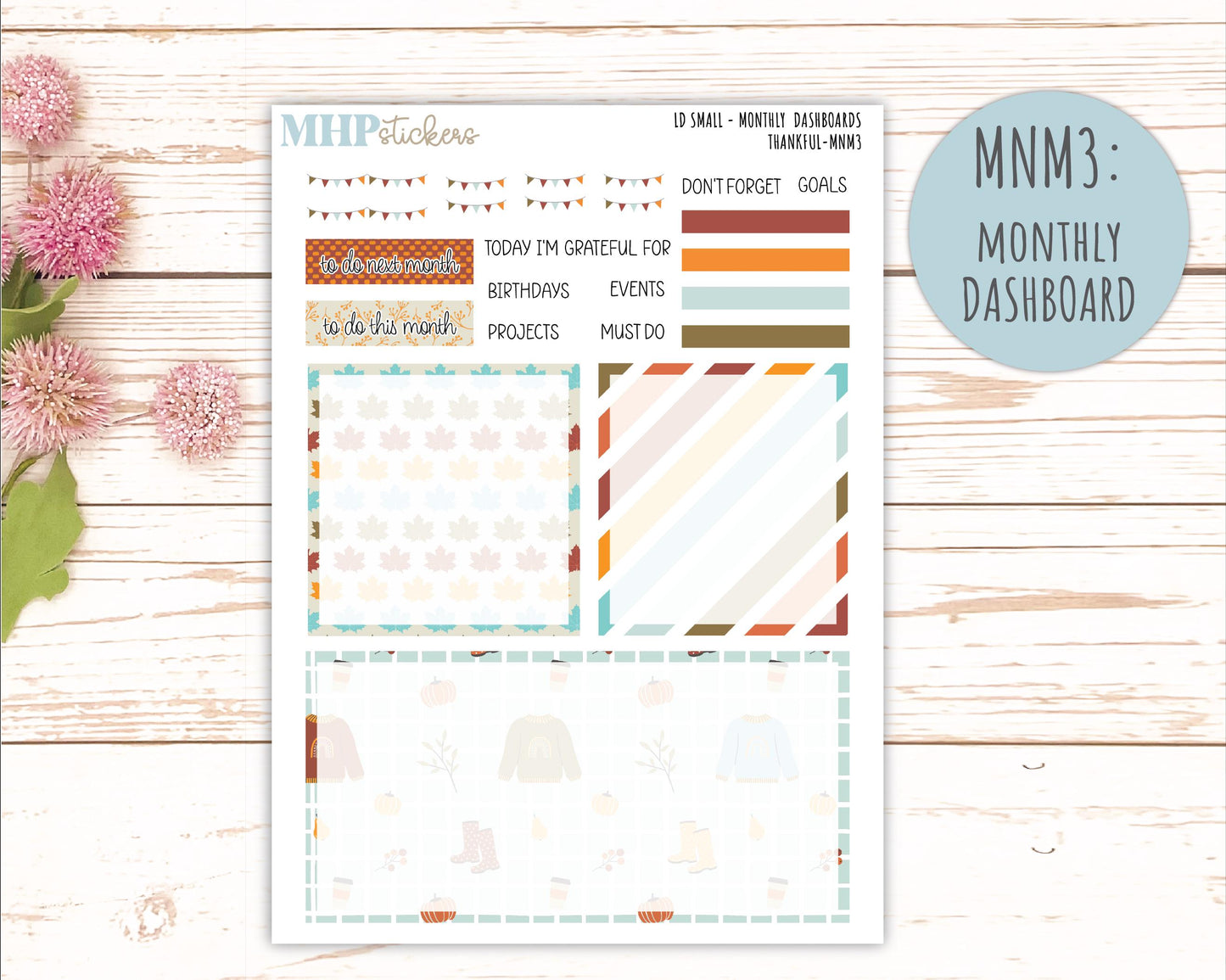 NOVEMBER 2025 Stickers for Small Horizontal & Vertical Laurel Denise Planners. (Formerly Mini Planner) "Thankful" || MN