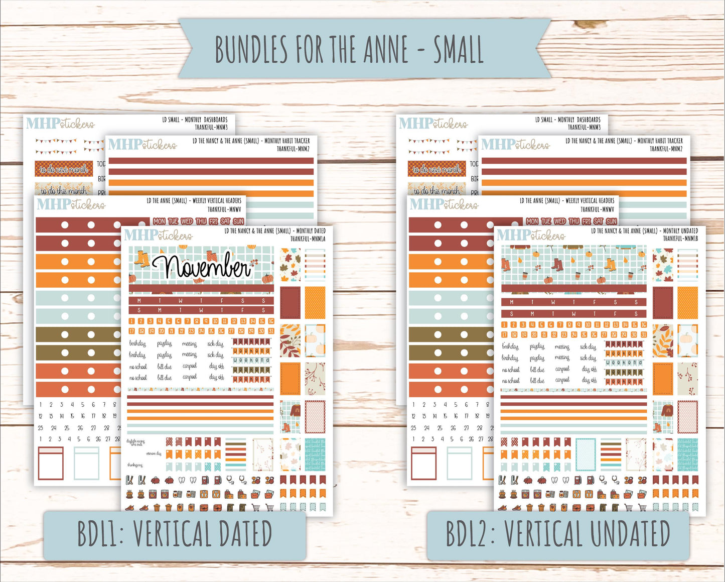NOVEMBER 2025 Stickers for Small Horizontal & Vertical Laurel Denise Planners. (Formerly Mini Planner) "Thankful" || MN