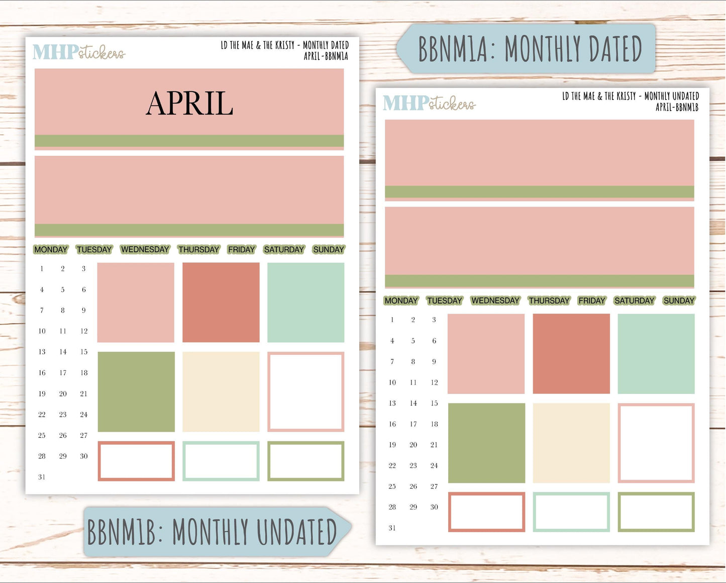 APRIL Stickers for The Mae & Kristy Laurel Denise Planners (formerly Book Bound Planner). Neutral Color || BBN