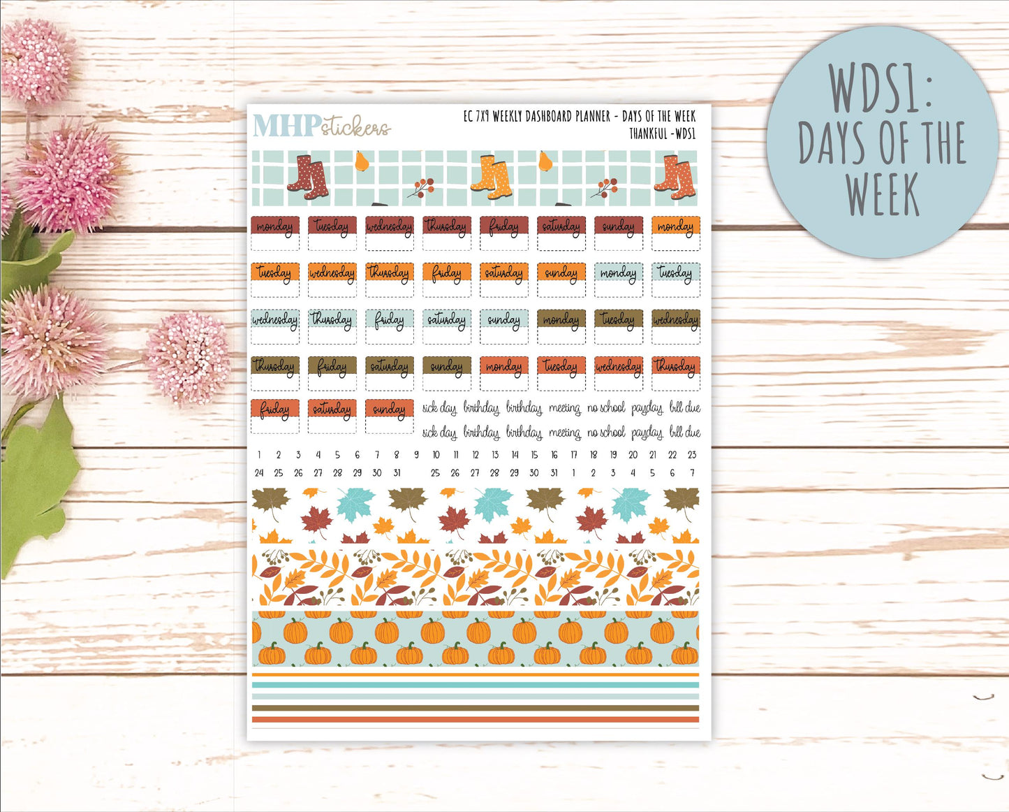 NOVEMBER Weekly Dashboard Kit for 7x9 Erin Condren Planners. "Thankful" || ECWDS