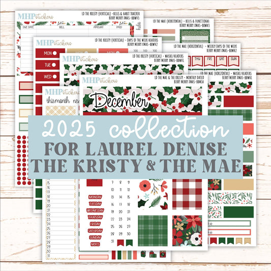 DECEMBER 2025 Stickers for The Mae & The Kristy Laurel Denise Planners ( Formerly Book Bound Planner) "Berry merry XMas" || BB