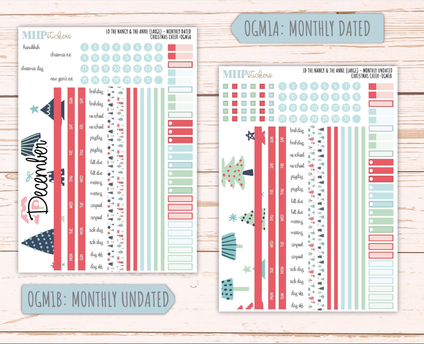 DECEMBER 2025 Stickers for Large-size Horizontal & Vertical Laurel Denise Planners. (Formerly Original Size) "Christmas Cheer" || OG