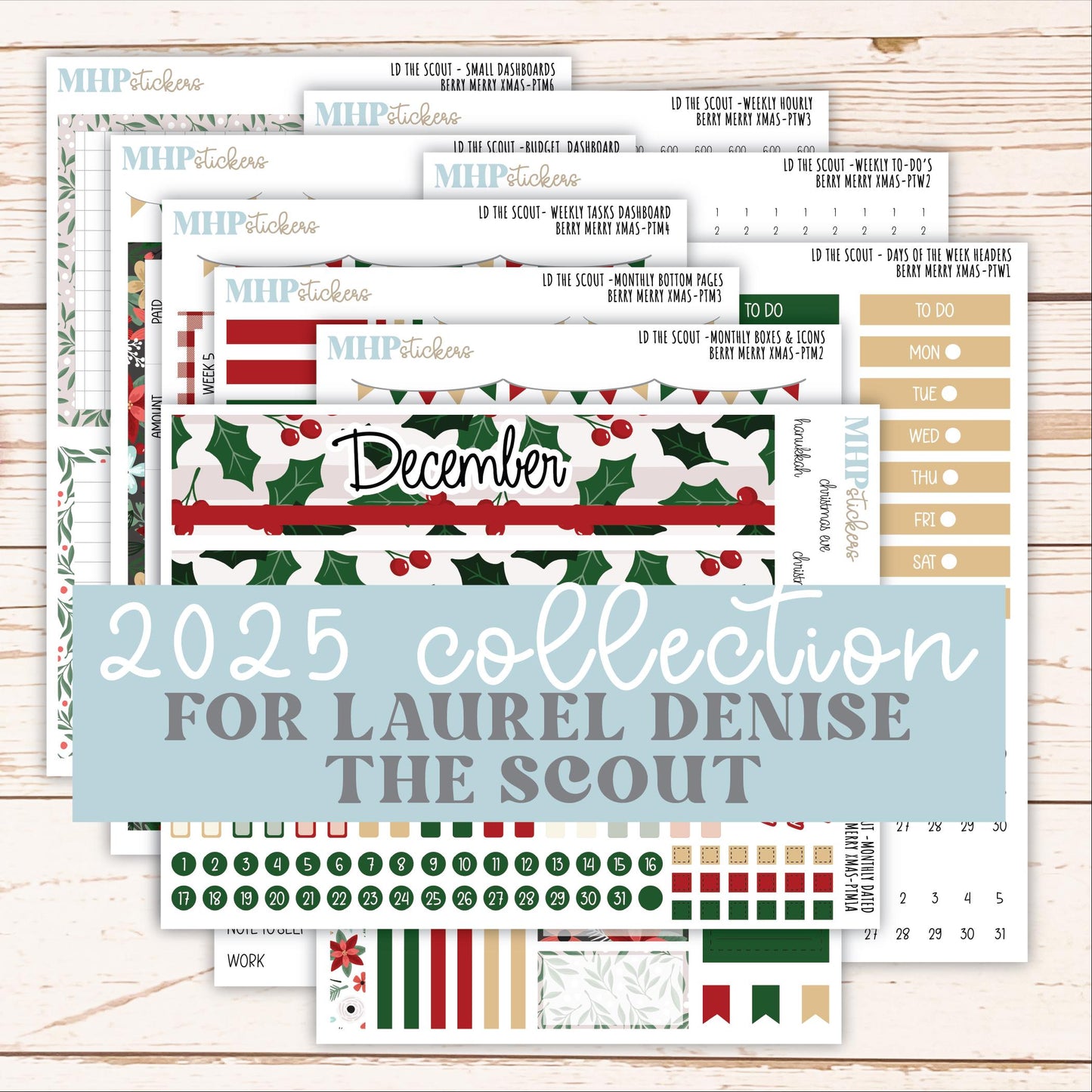 DECEMBER 2025 Stickers for the Large Laurel Denise Scout Planner (formerly Portrait Planner) "Berry Merry Xmas" || PT