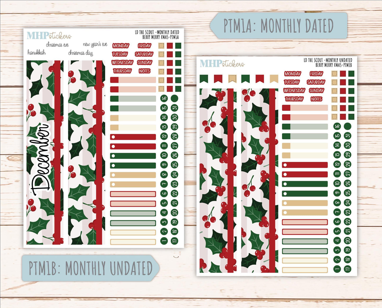 DECEMBER 2025 Stickers for the Large Laurel Denise Scout Planner (formerly Portrait Planner) "Berry Merry Xmas" || PT