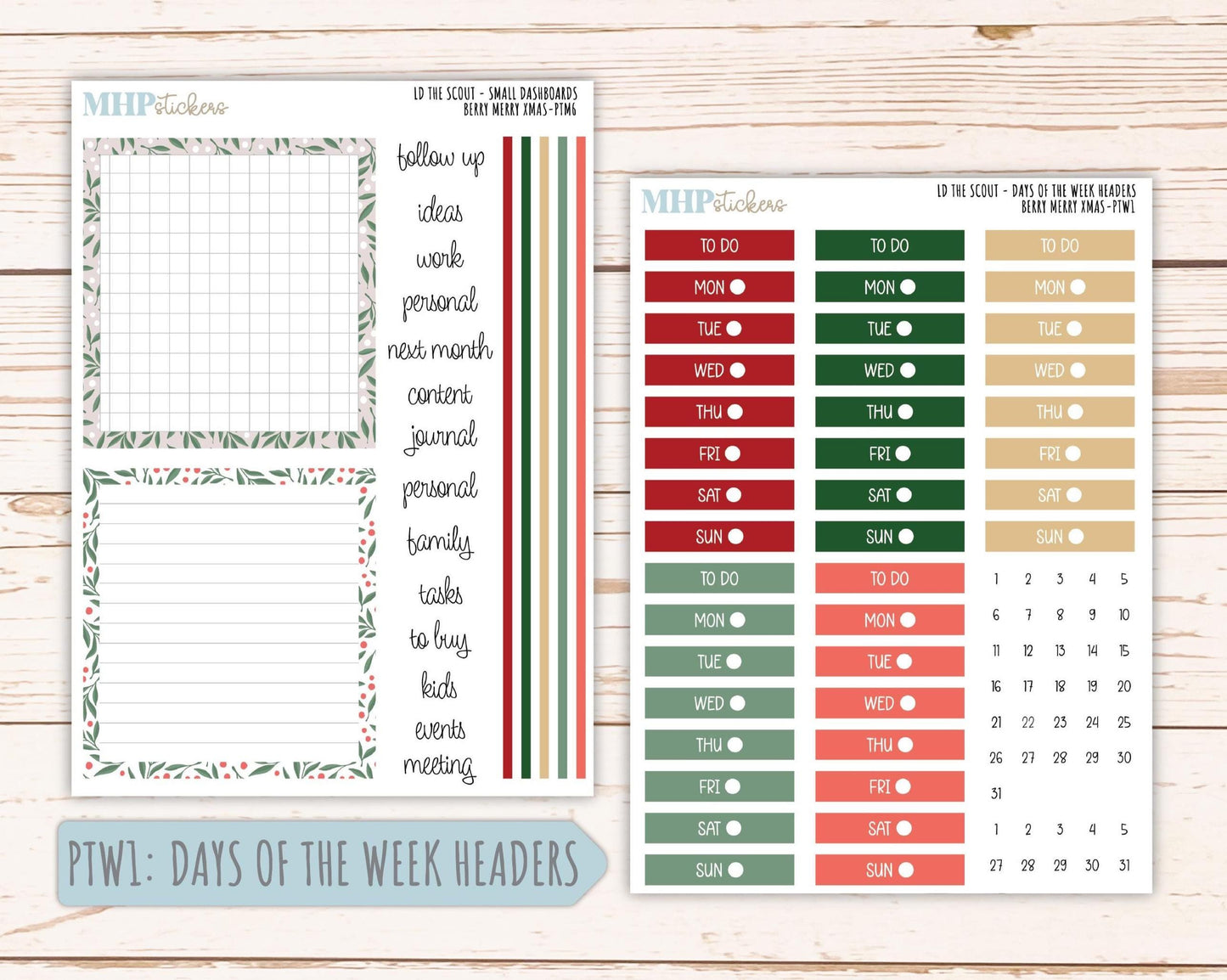 DECEMBER 2025 Stickers for the Large Laurel Denise Scout Planner (formerly Portrait Planner) "Berry Merry Xmas" || PT