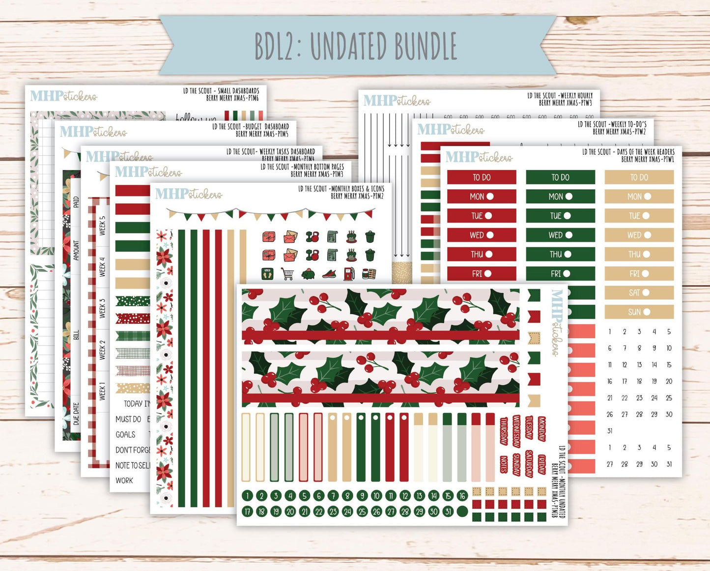 DECEMBER 2025 Stickers for the Large Laurel Denise Scout Planner (formerly Portrait Planner) "Berry Merry Xmas" || PT