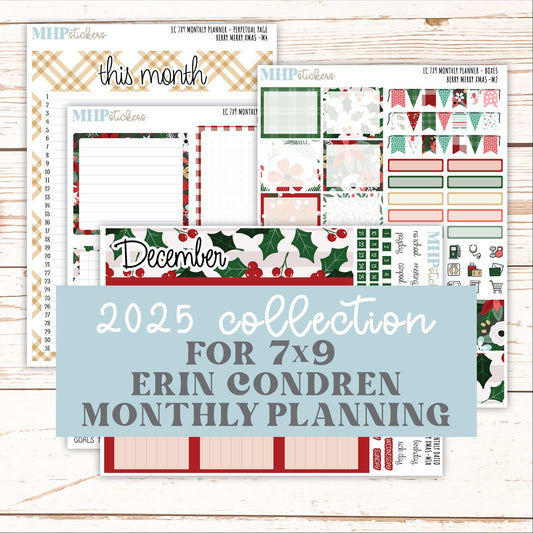 DECEMBER MONTHLY Kit for 7x9 Erin Condren Planners. 2025 Collection "Berry Merry Xmas" || ECM