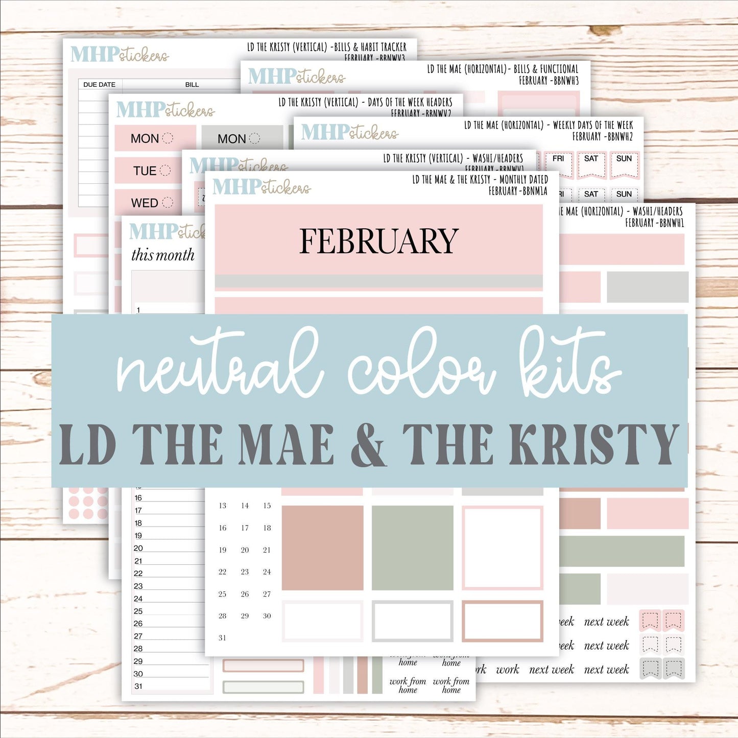 FEBRUARY Stickers for The Mae & Kristy Laurel Denise Planners (formerly Book Bound Planner). Neutral Color || BBN