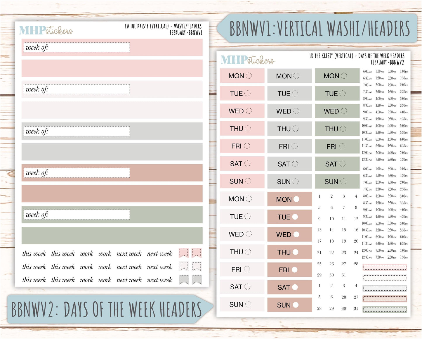 FEBRUARY Stickers for The Mae & Kristy Laurel Denise Planners (formerly Book Bound Planner). Neutral Color || BBN
