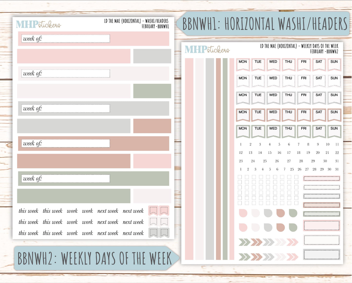FEBRUARY Stickers for The Mae & Kristy Laurel Denise Planners (formerly Book Bound Planner). Neutral Color || BBN