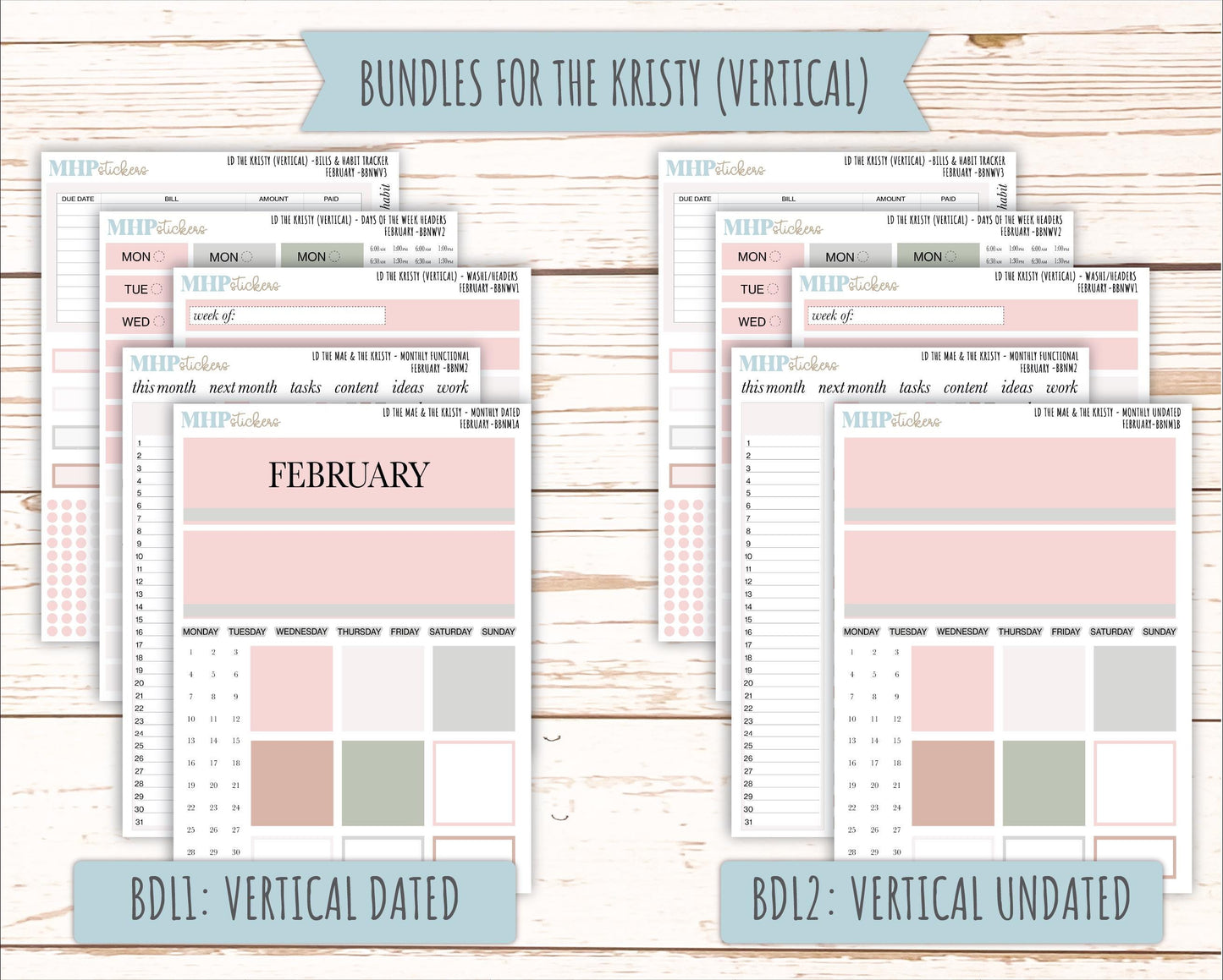 FEBRUARY Stickers for The Mae & Kristy Laurel Denise Planners (formerly Book Bound Planner). Neutral Color || BBN