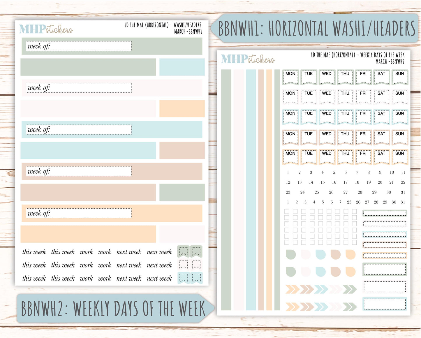 MARCH Stickers for The Mae & Kristy Laurel Denise Planners (formerly Book Bound Planner). Neutral Color || BBN